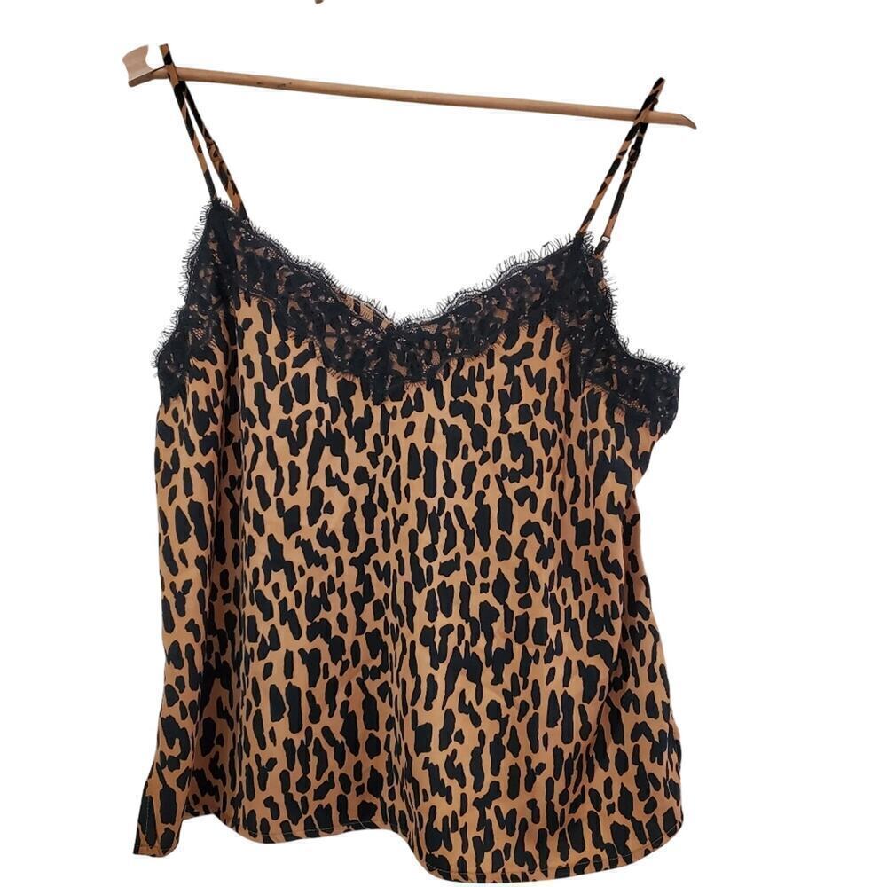 BP Leopard Print Cami Size Small Black Tan Lace Silky V-Neck Glam Party Sexy